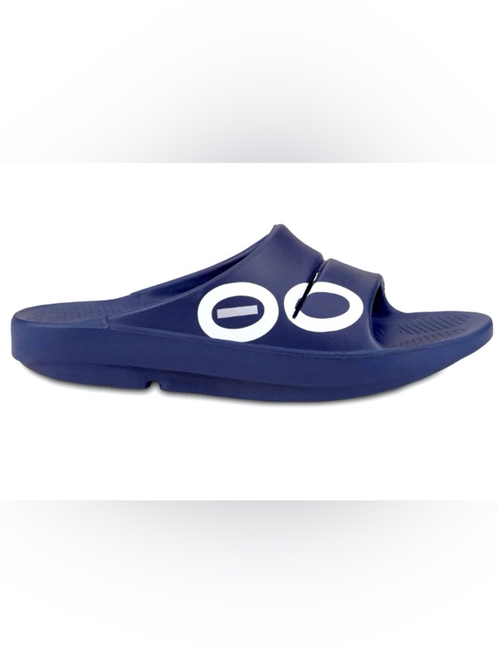OOFOS OOAHH SPORT Navy Slide White Logo Sandals - Picture 2 of 3